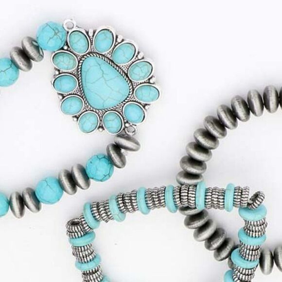 3PCS - Natural Stone Squash Blossom Stretch Bracelets - Picture 4 of 7